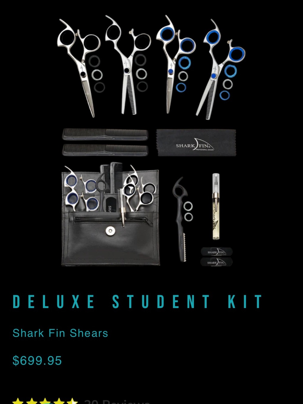 Shark Fin Deluxe Student Shears Kit - Silver with Blue Accents
